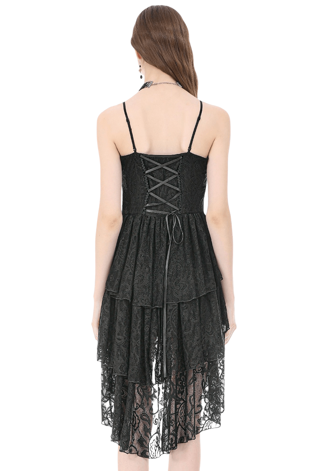 Victorian Goth Tiered Midi Dress With Sheer Floral Skirt