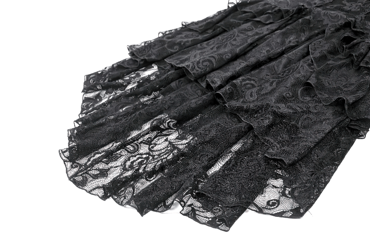 Victorian Goth Tiered Midi Dress With Sheer Floral Skirt