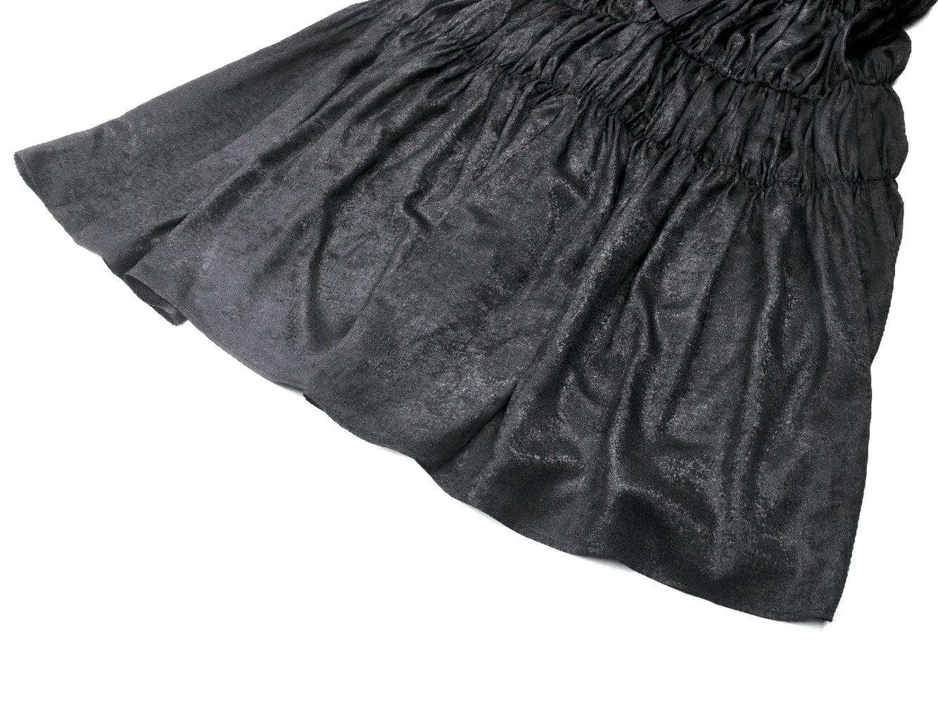 Victorian Gothic Black Puff-Sleeved Long Dress showcasing gathered skirt detailing for a romantic look.