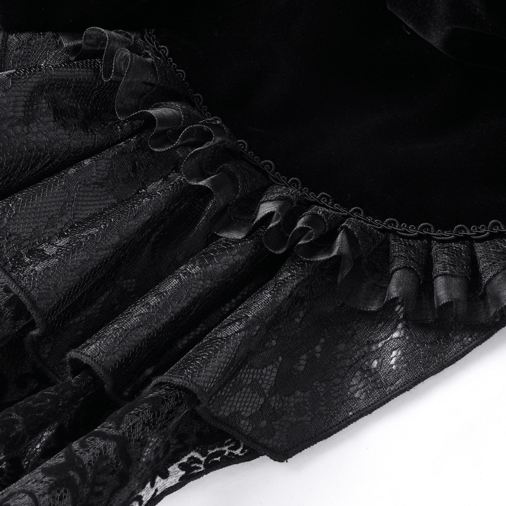 Victorian Gothic Black Velvet Jacket with Lace and Ruffles