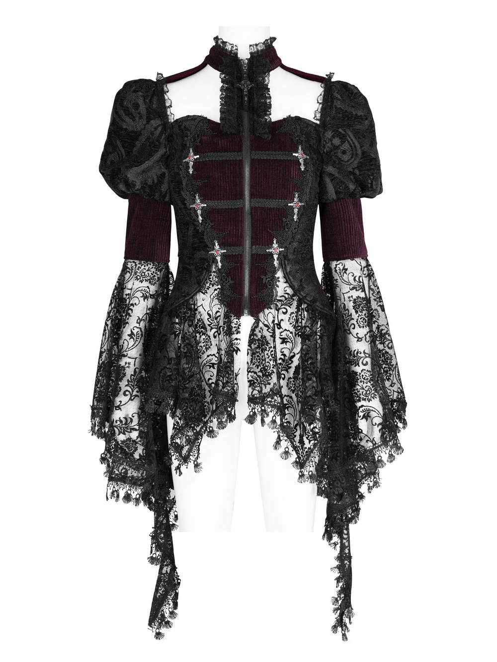 Victorian Gothic Blouse with Bell Sleeves and Lace Accents