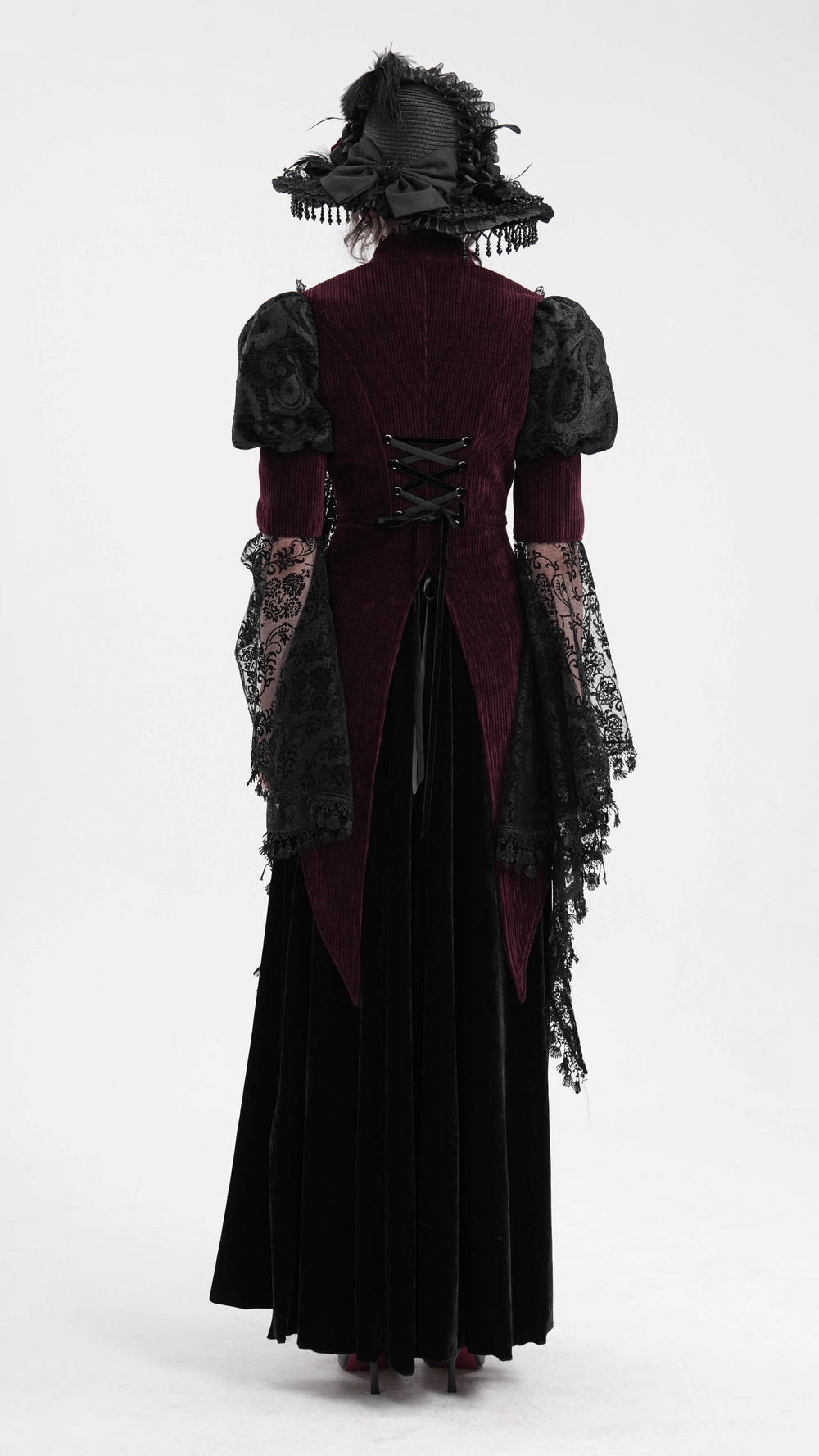 Victorian Gothic Blouse with Bell Sleeves and Lace Accents