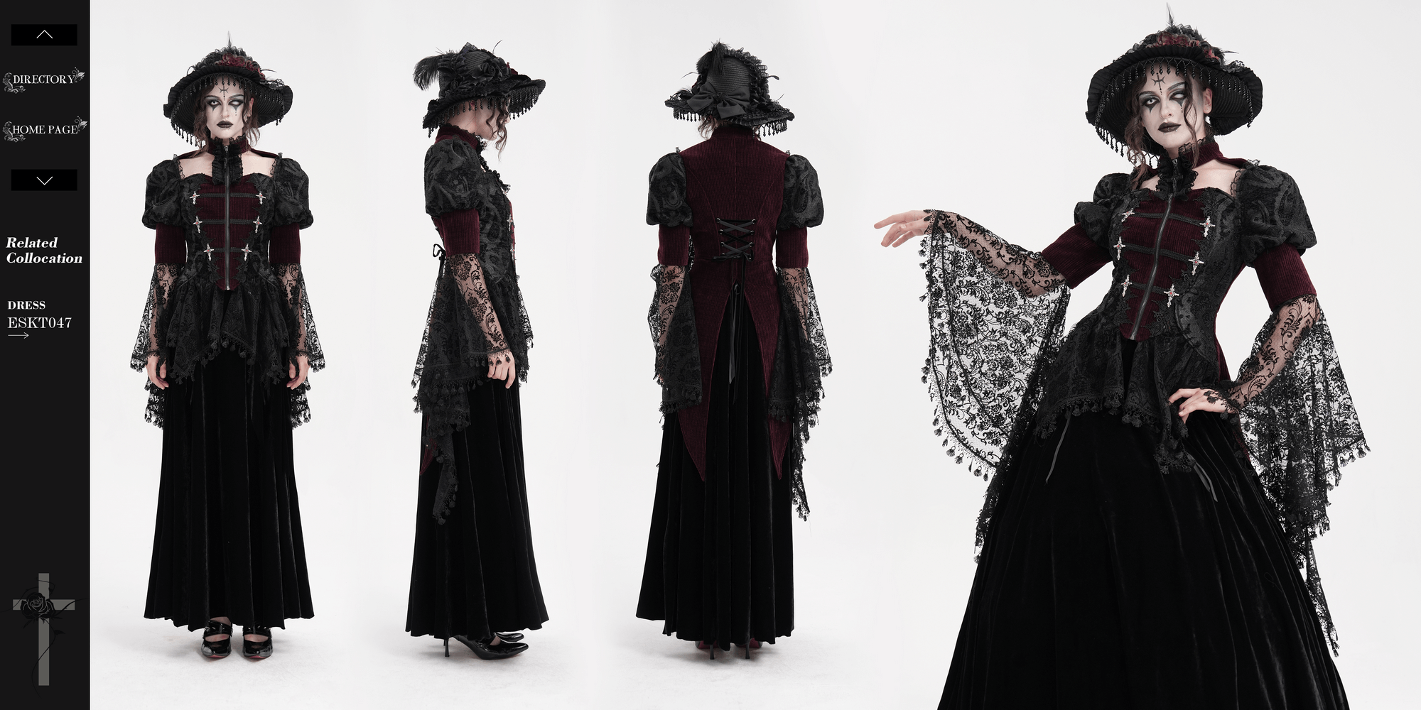 Victorian Gothic blouse with bell sleeves, lace accents, and a dramatic steampunk design, perfect for cosplay or gothic fashion.