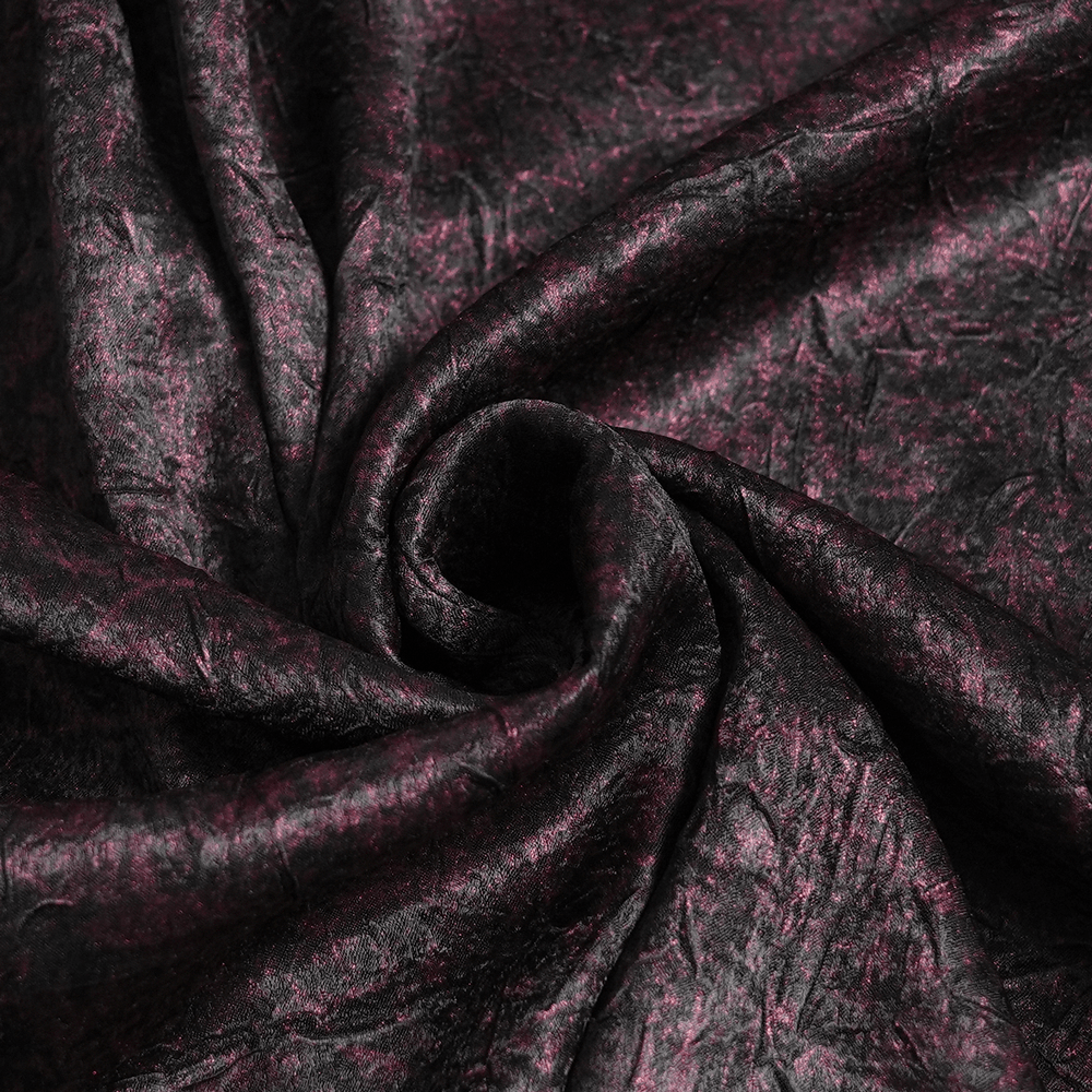 Close-up of dark textured fabric in black and wine tones for Victorian Gothic Brocade Shirt With Puff Sleeves and Tie.