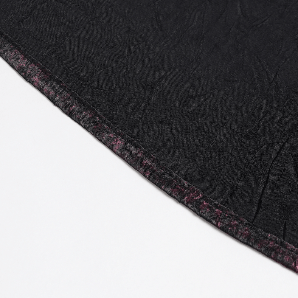 Victorian Gothic Brocade Shirt With Puff Sleeves and Tie textured black fabric detail close-up