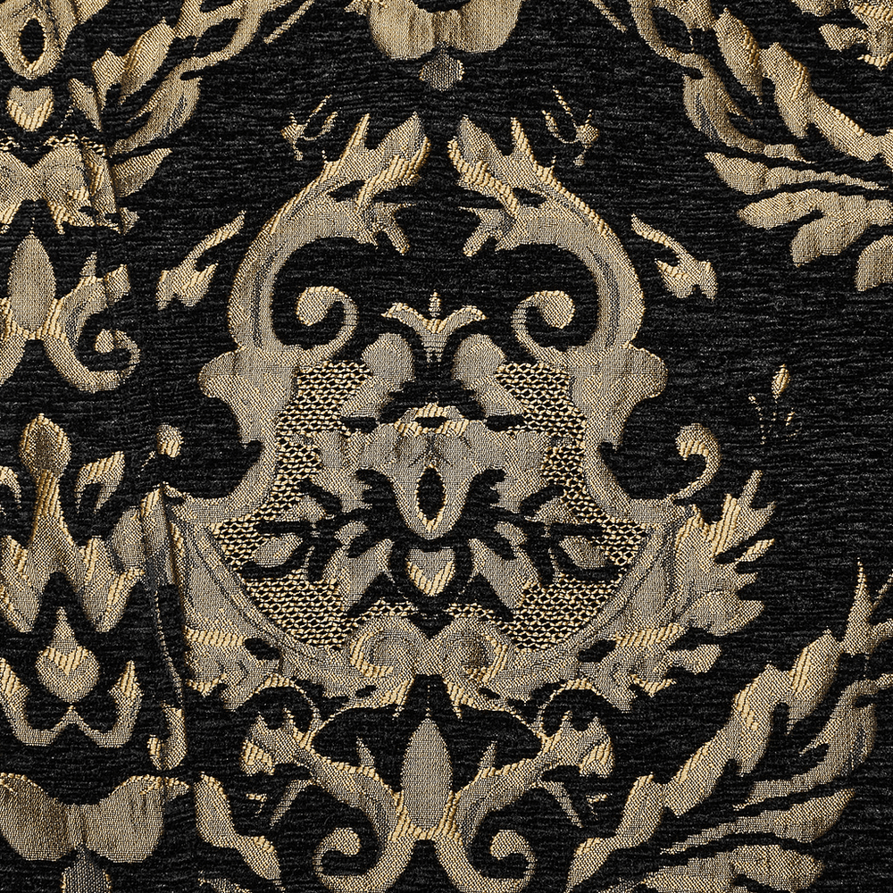 Intricate gold and black brocade pattern for a vintage-inspired Gothic waistcoat.