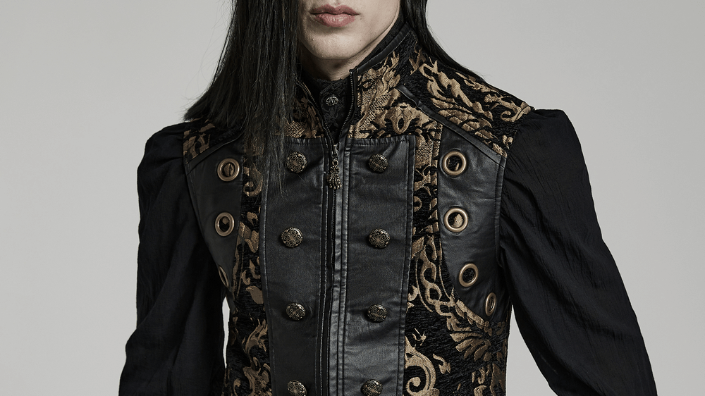 Victorian Gothic Brocade Waistcoat showcasing intricate details and regal design for men's formal attire.