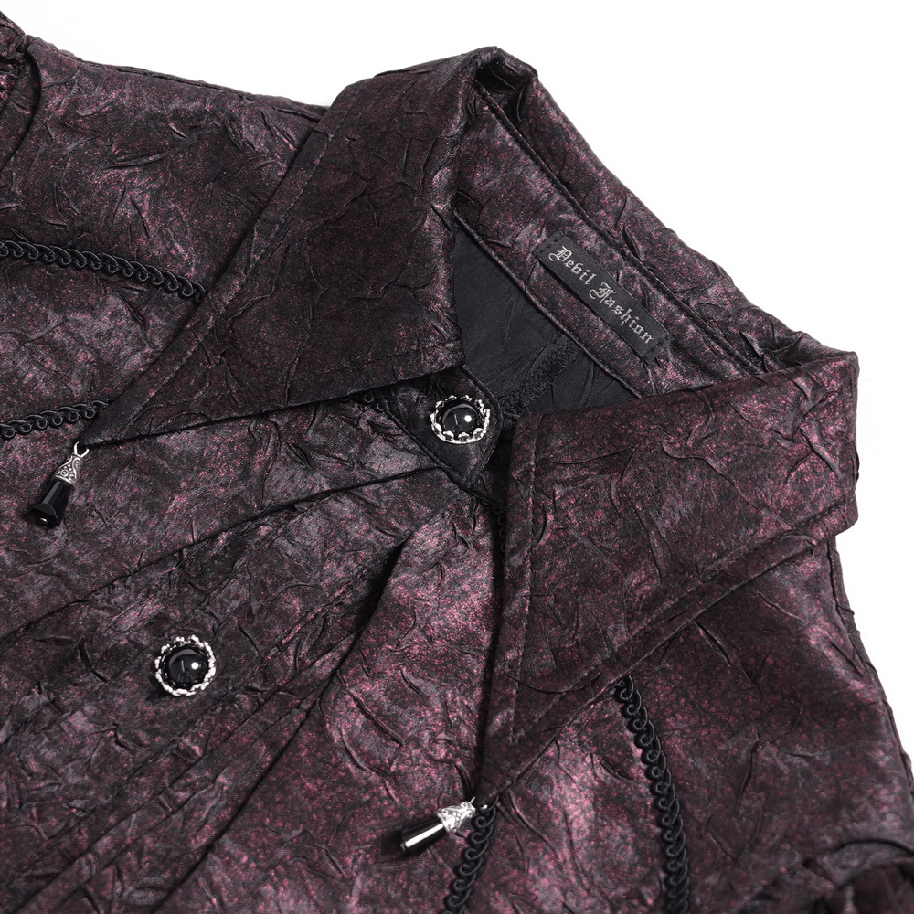 Victorian Gothic Burgundy Blouse with Cameo Brooch, dark romantic shirt with bishop sleeves, layered bow and ornate buttons