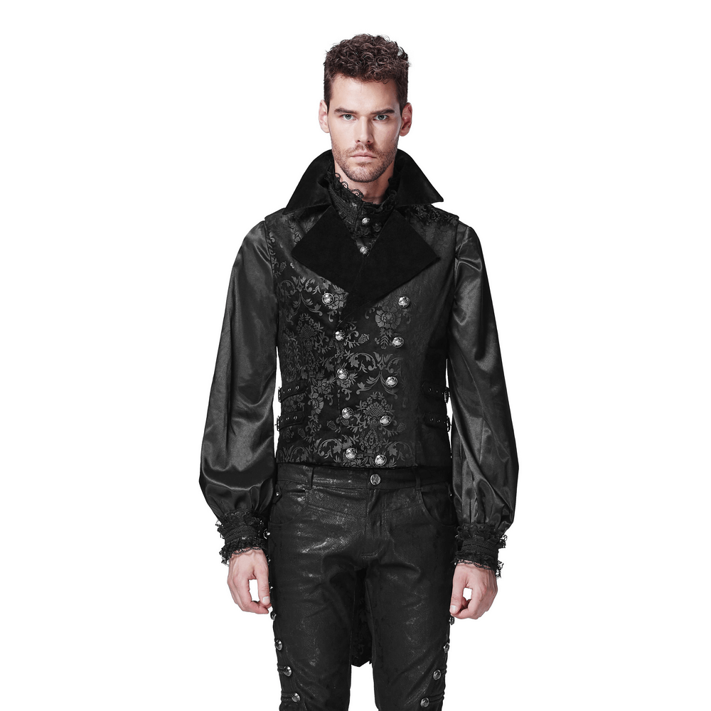Gothic dark printing waistcoat with velvet trim, exuding Victorian elegance and mysterious charm.