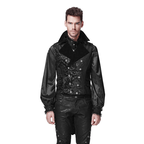 Gilet gothique victorien imprimé foncé avec bordure en velours