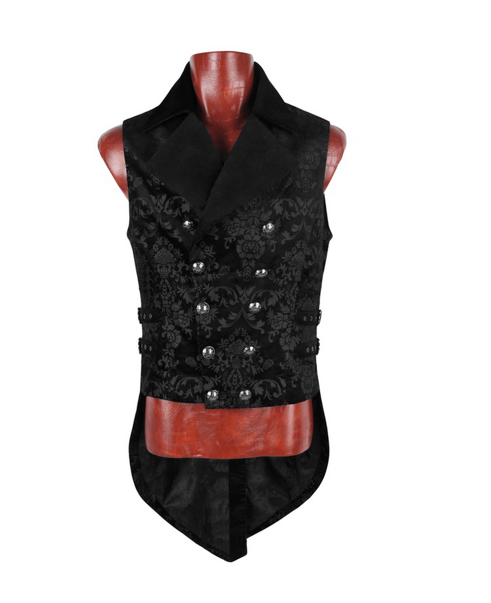 Victorian Gothic Dark Printing Waistcoat with Velvet Trim - HARD'N'HEAVY