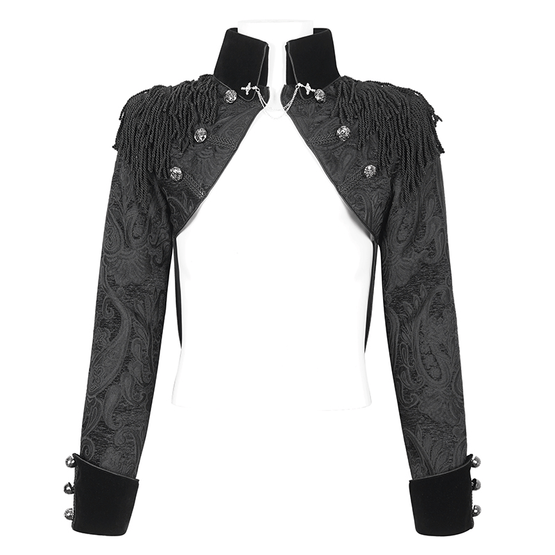 Victorian Gothic embroidered male jacket with tassels, showcasing intricate detailing and elegant design.