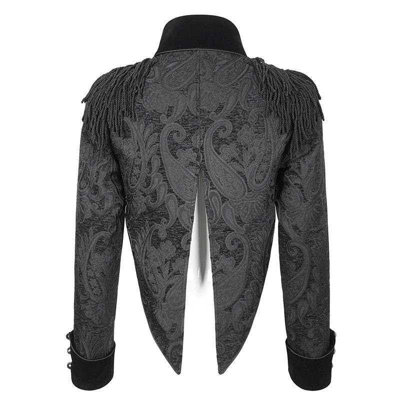 Victorian Gothic embroidered male jacket with tassels, showcasing intricate back design and elegant detailing.
