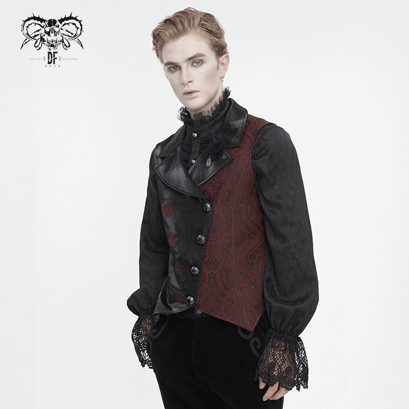 Victorian Gothic embroidered waistcoat jacket for men, featuring intricate designs and tailored fit.