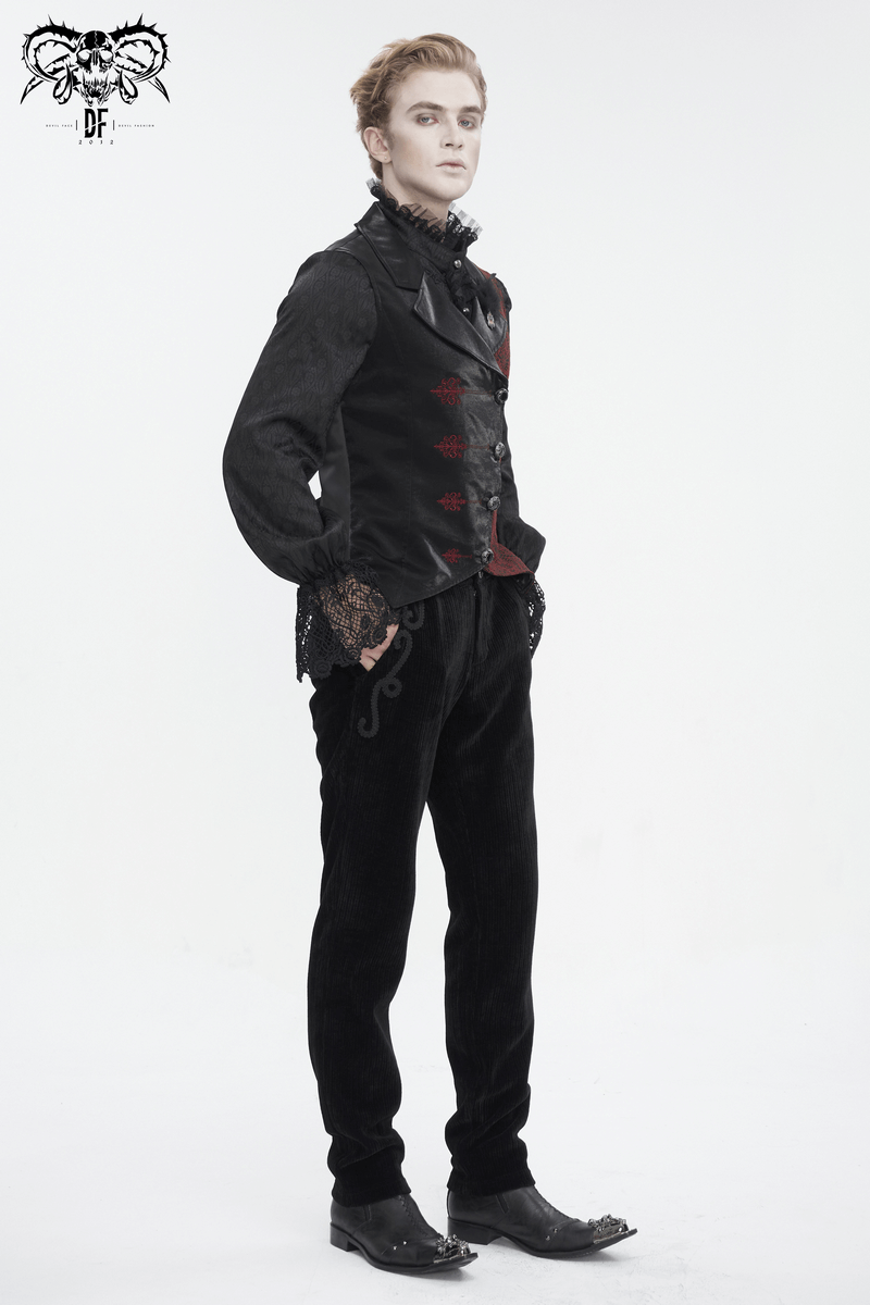 Men's Victorian Gothic embroidered waistcoat jacket, showcasing intricate design and elegant style.