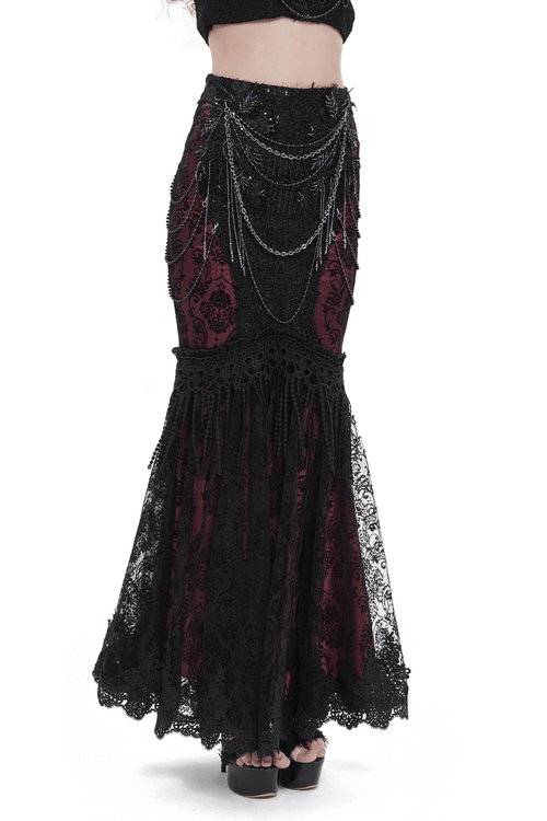 Victorian Gothic Fishtail Skirt with Chains and Sequins