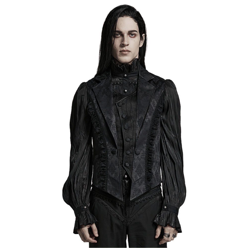 Victorian Gothic jacquard lace-up waistcoat with intricate lace detail, perfect for elegant Gothic style.