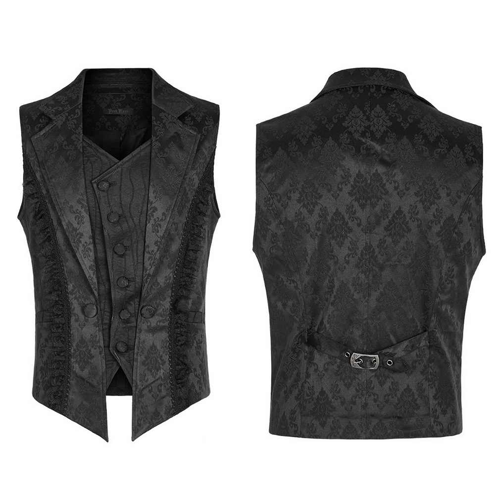 Victorian Gothic Jacquard Lace-Up Vest Waistcoat with intricate lace and asymmetrical placket design.