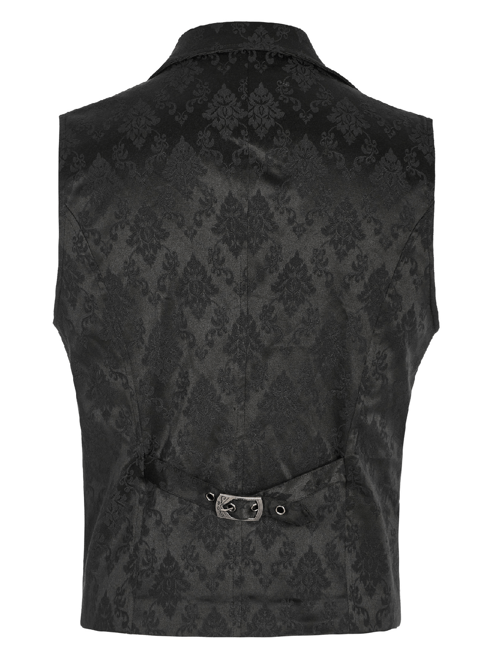 Back view of a Victorian Gothic jacquard lace-up waistcoat showcasing intricate lace detail and elegant silhouette.