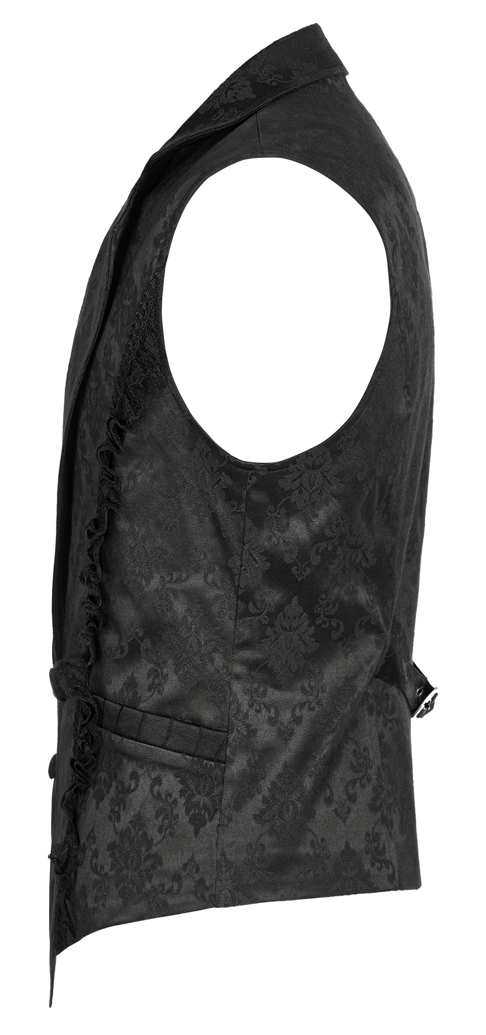 Victorian Gothic Jacquard Lace-Up Waistcoat showcasing elegant lace detail and sharp lapel design.