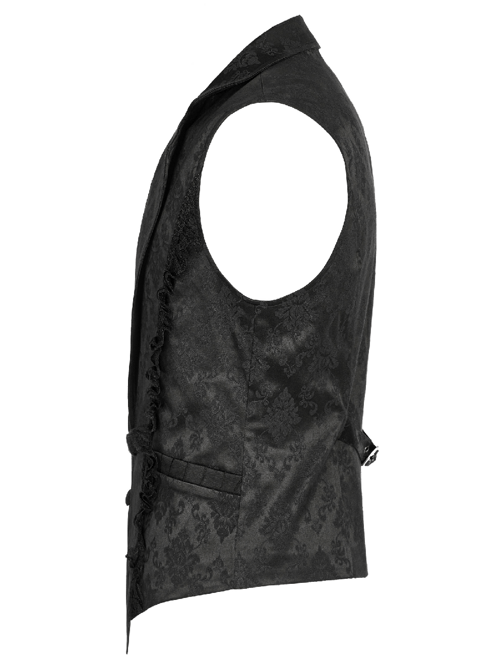 Victorian Gothic Jacquard Lace-Up Waistcoat showcasing elegant lace detail and sharp lapel design.