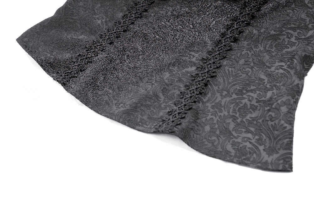 Victorian Gothic Lace Blouse with Ruffles for Women black jacquard blouse with sheer floral lace and ruffled trim