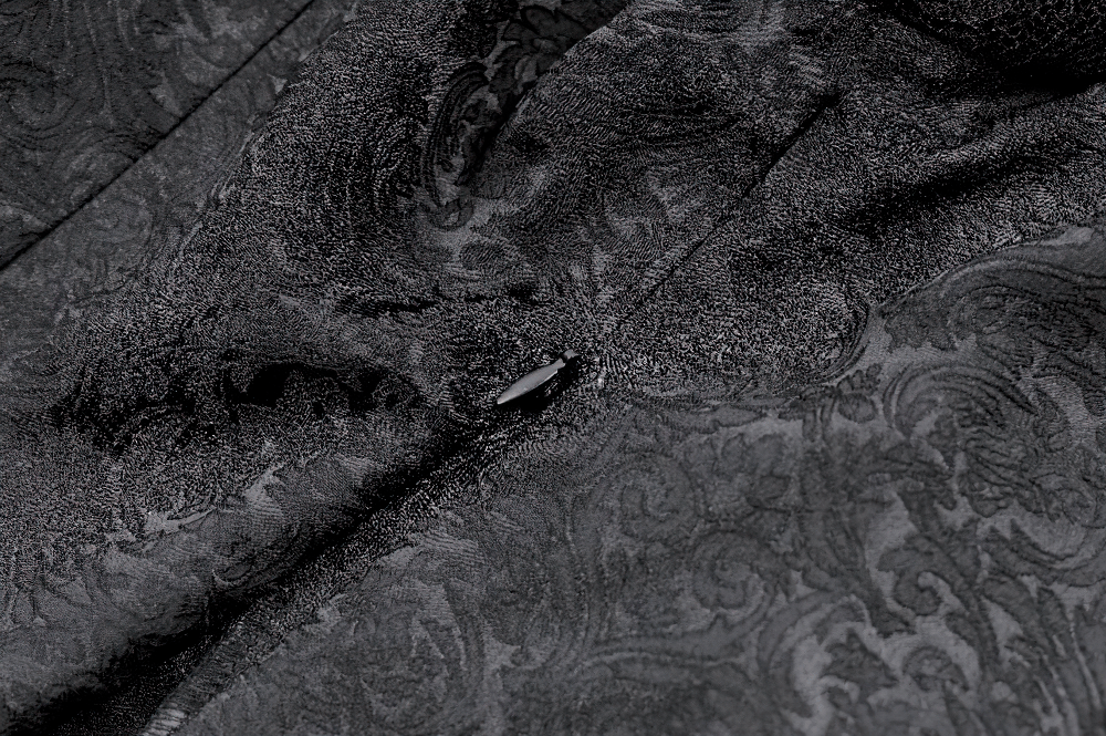 Victorian Gothic Lace Blouse with Ruffles for Women black jacquard and floral lace fabric close-up