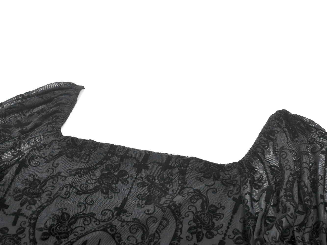 Close-up of the Victorian Gothic Lace Maxi Dress with Bell Sleeves showing intricate lace details.