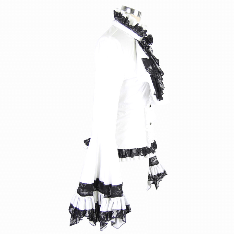 Victorian Gothic Lace Ruffle Blouse with Black Tie Neck - HARD'N'HEAVY