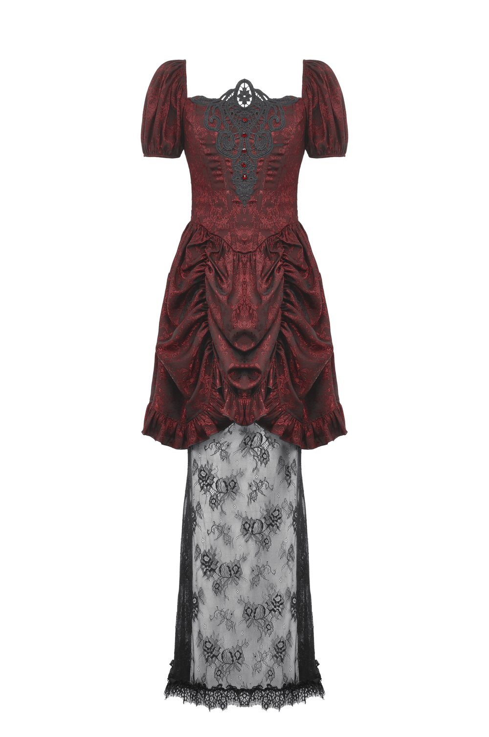 Victorian Gothic Lace-Trimmed Dress with Short Sleeves