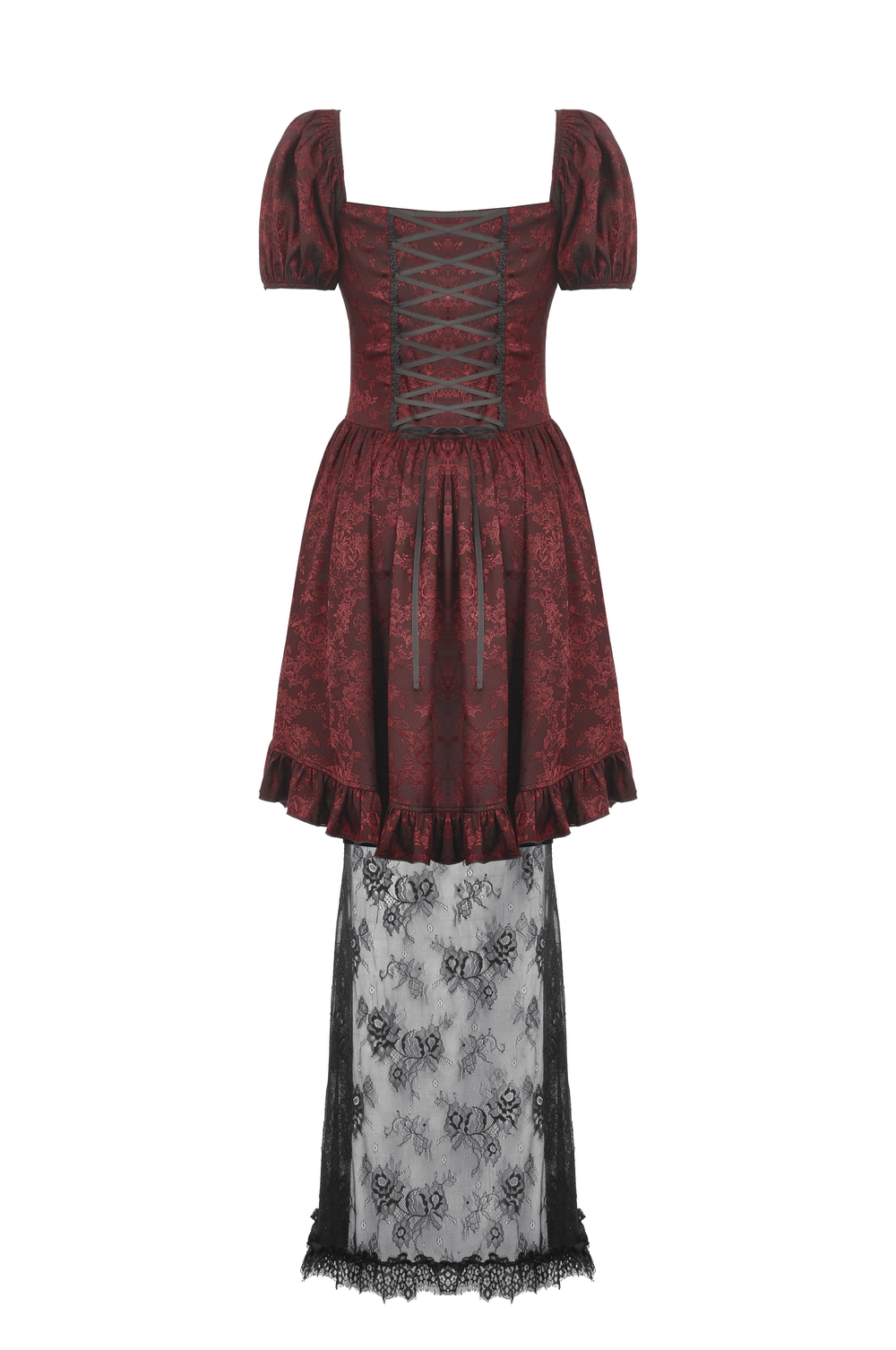 Victorian Gothic Lace-Trimmed Dress with Short Sleeves