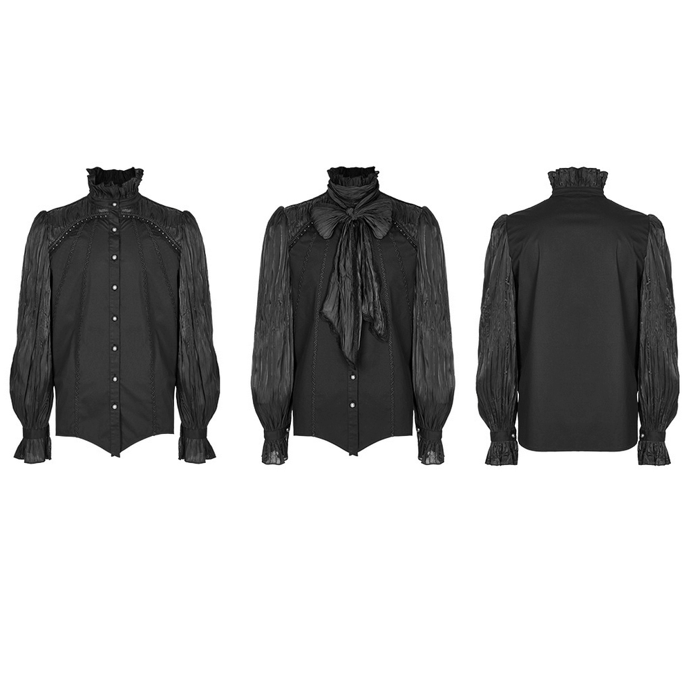 Victorian Gothic Pleated Lace-Up Shirt featuring pleated fabric and lace details, perfect for a dramatic gothic look.