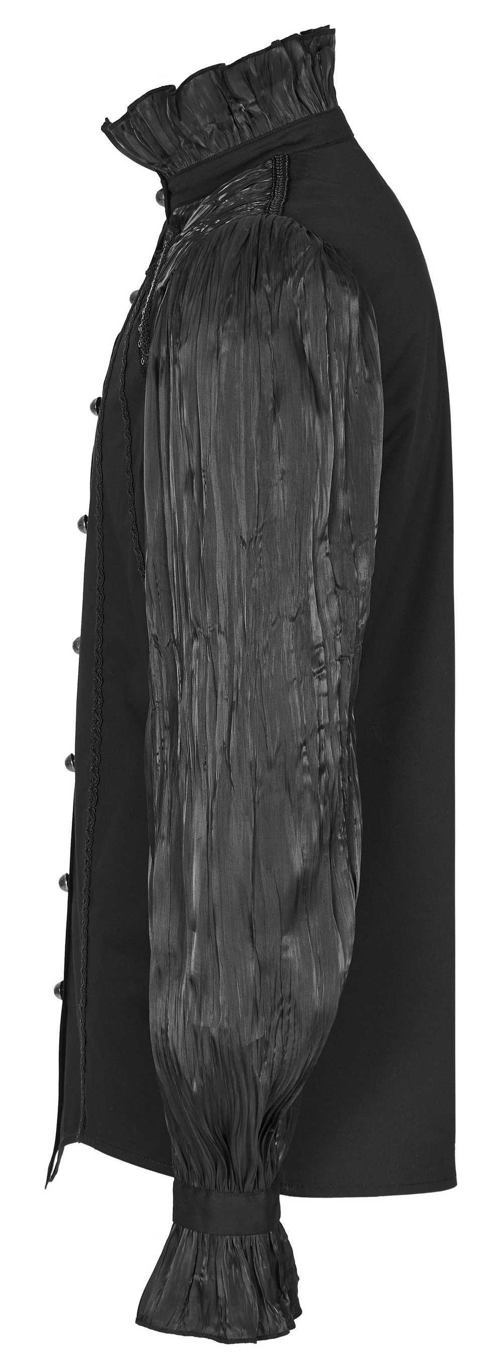 Victorian Gothic Pleated Lace-Up Shirt with intricate lace sleeves and elegant shirred detailing.