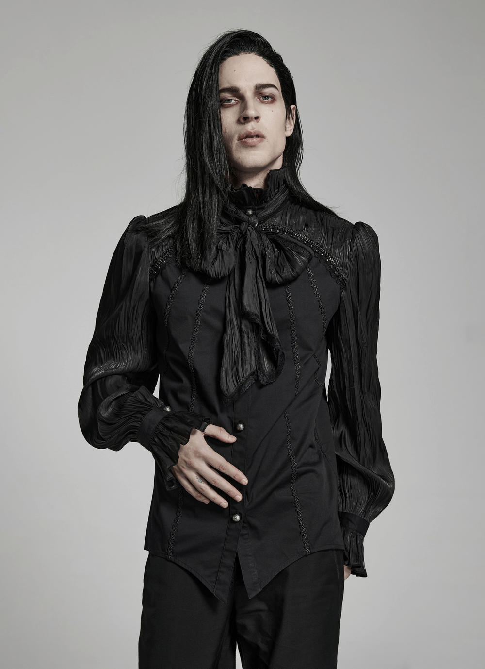 Victorian Gothic Pleated Lace-Up Shirt - HARD'N'HEAVY