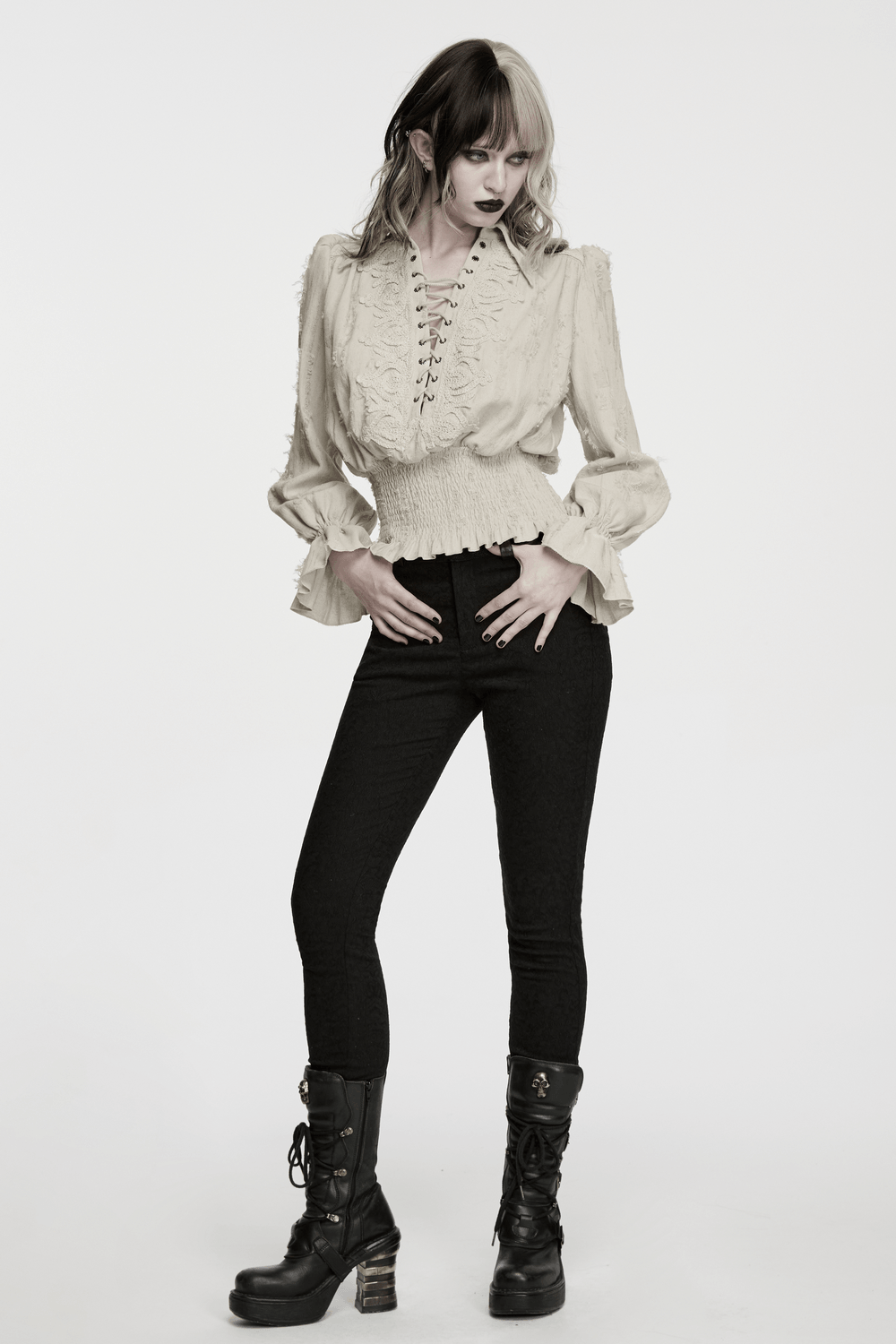 Victorian Gothic Ruffle Cotton Linen Women's Shirt