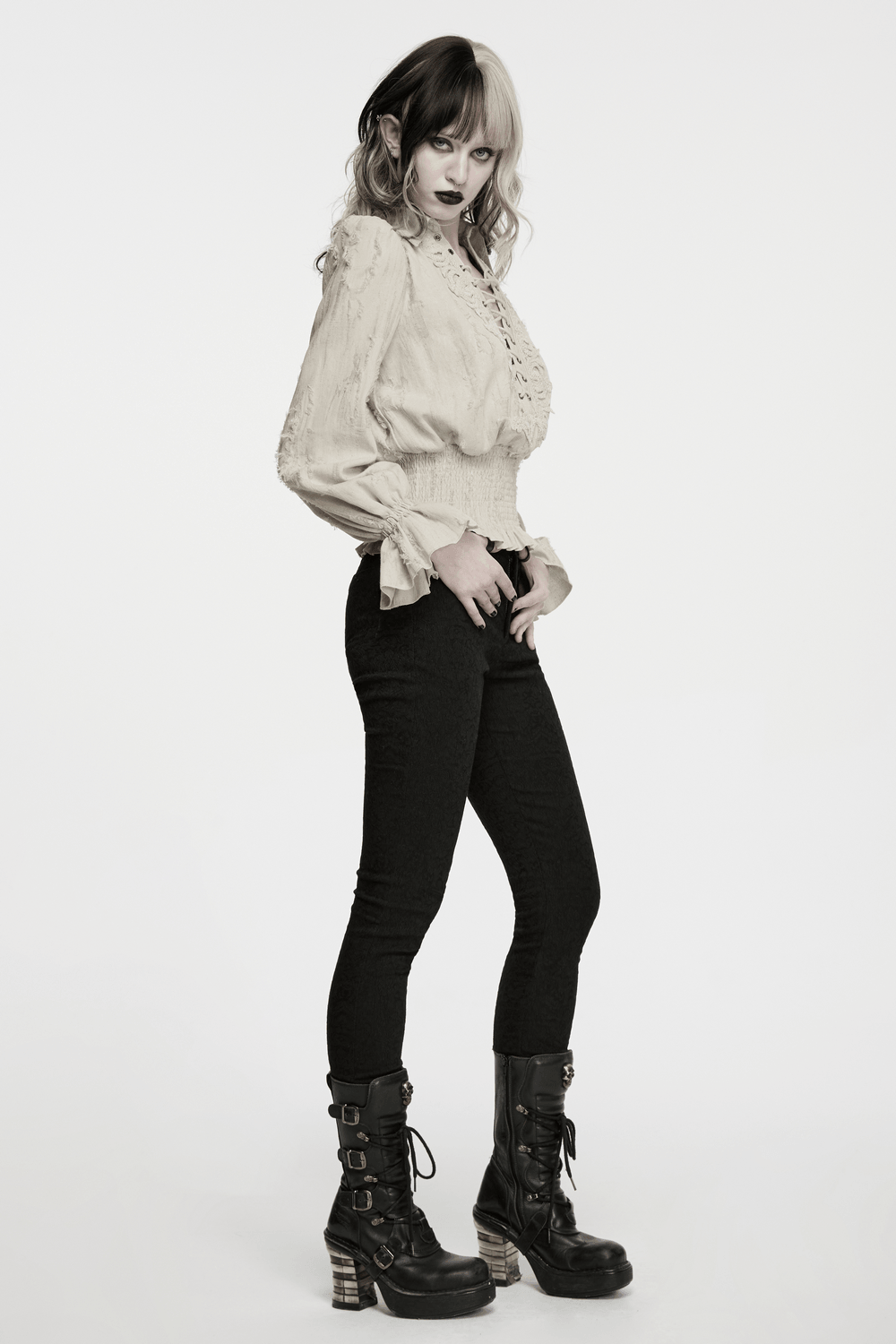 Victorian Gothic Ruffle Cotton Linen Women's Shirt