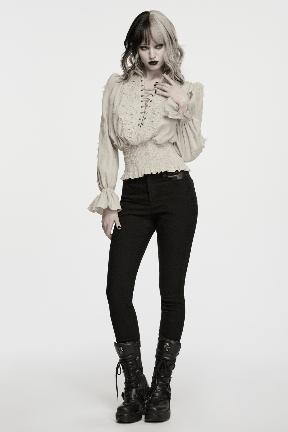 Victorian Gothic Ruffle Cotton Linen Women's Shirt