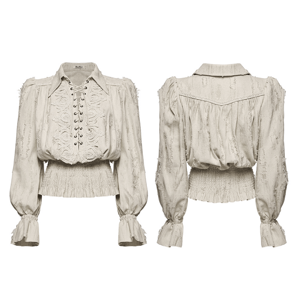 Victorian Gothic Ruffle Cotton Linen Women's Shirt