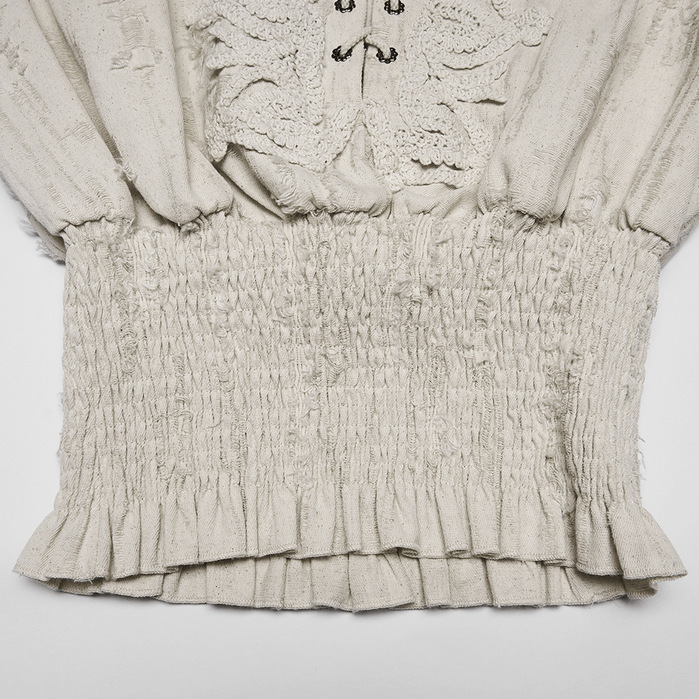 Victorian Gothic Ruffle Cotton Linen Women's Shirt