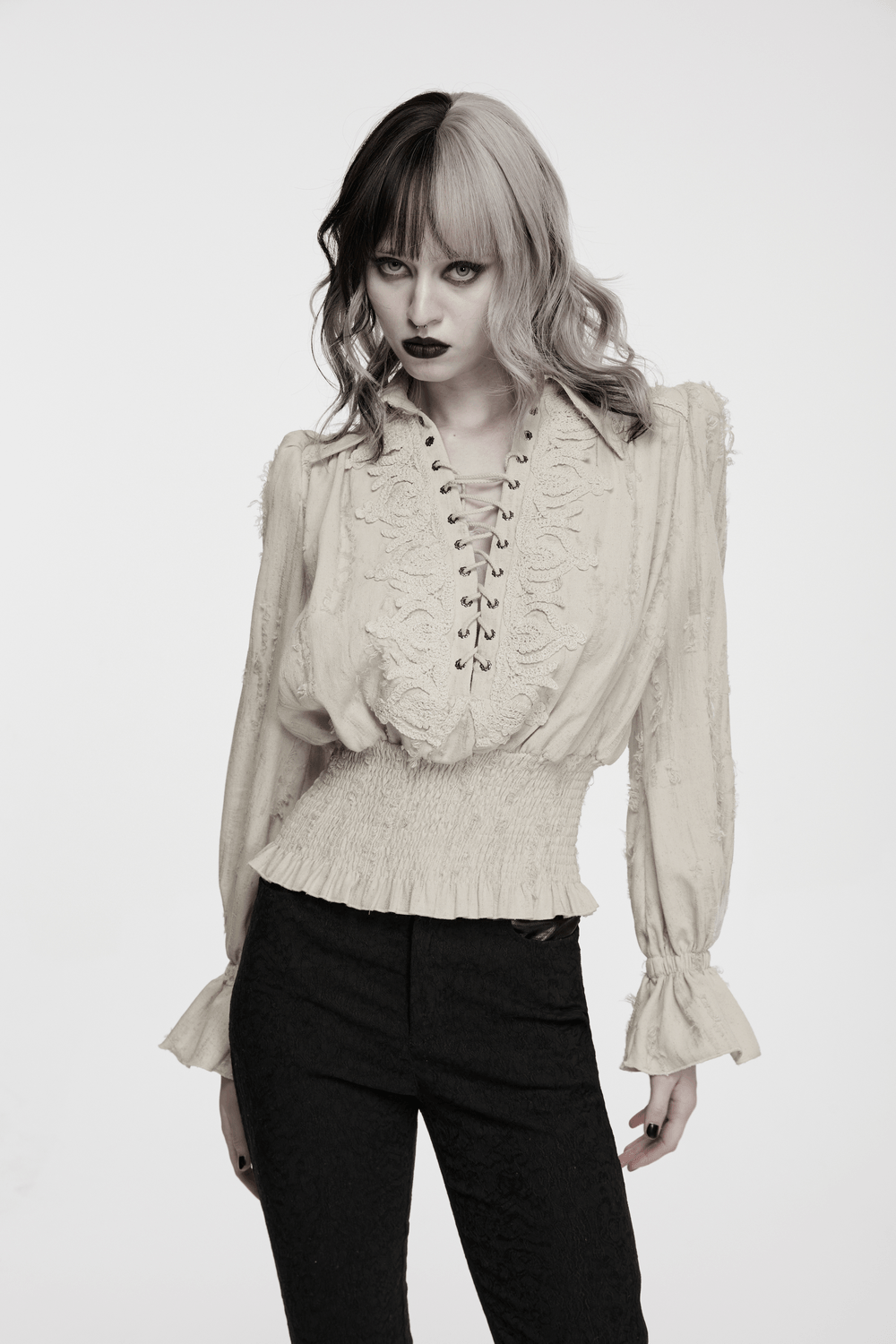 Victorian Gothic Ruffle Cotton Linen Women's Shirt