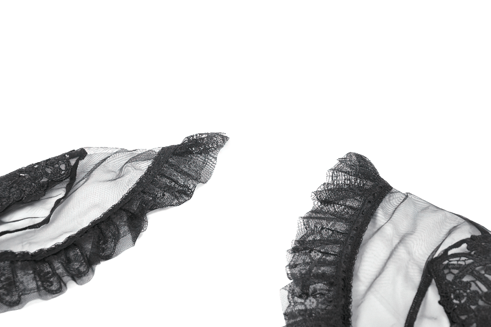 Victorian Gothic Sheer Lace Bell Sleeve Bolero detail showcasing sheer lace and ruffle trim.