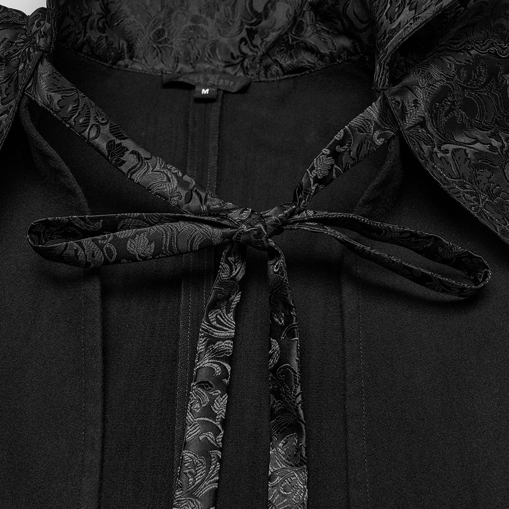 Victorian Gothic Shoulder Armor Cloak with Lace Detailing close-up of collar and tie.