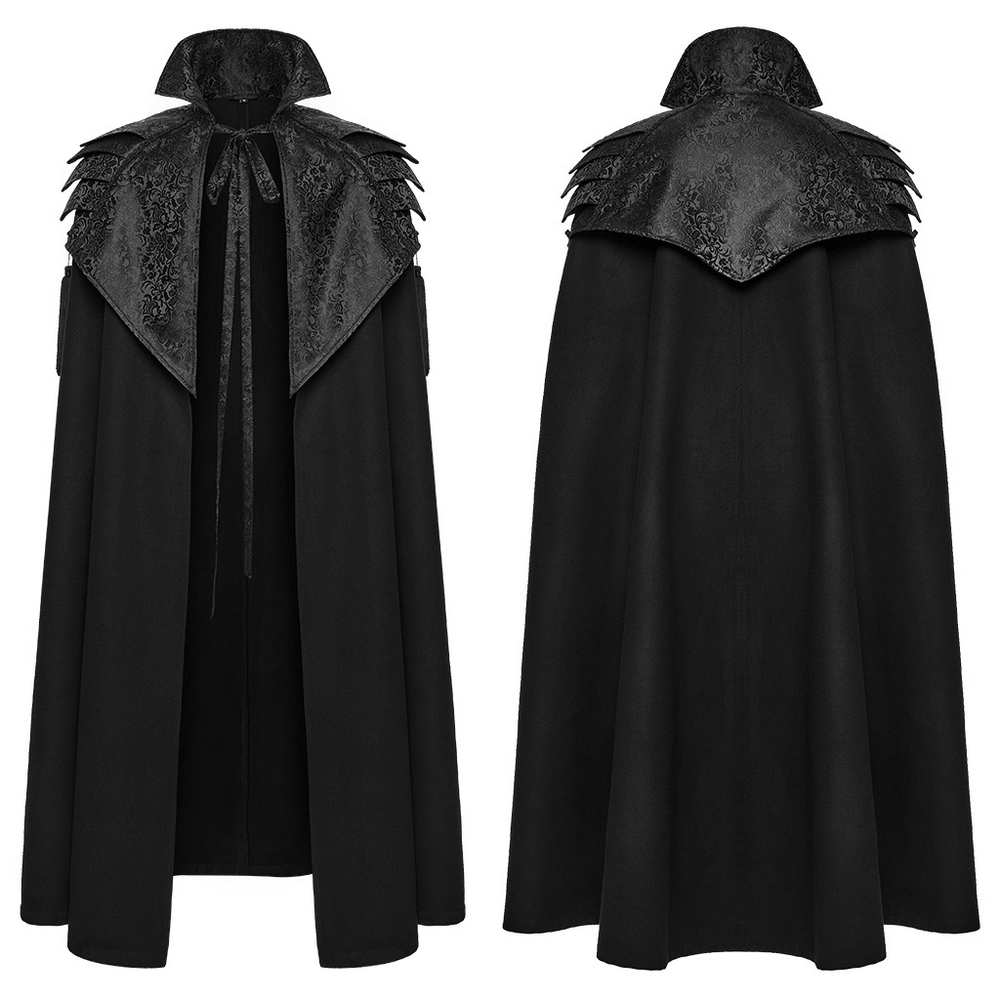 Victorian Gothic Shoulder Armor Cloak with Lace Detailing in black, featuring irregular shoulder armor and elegant lacework.