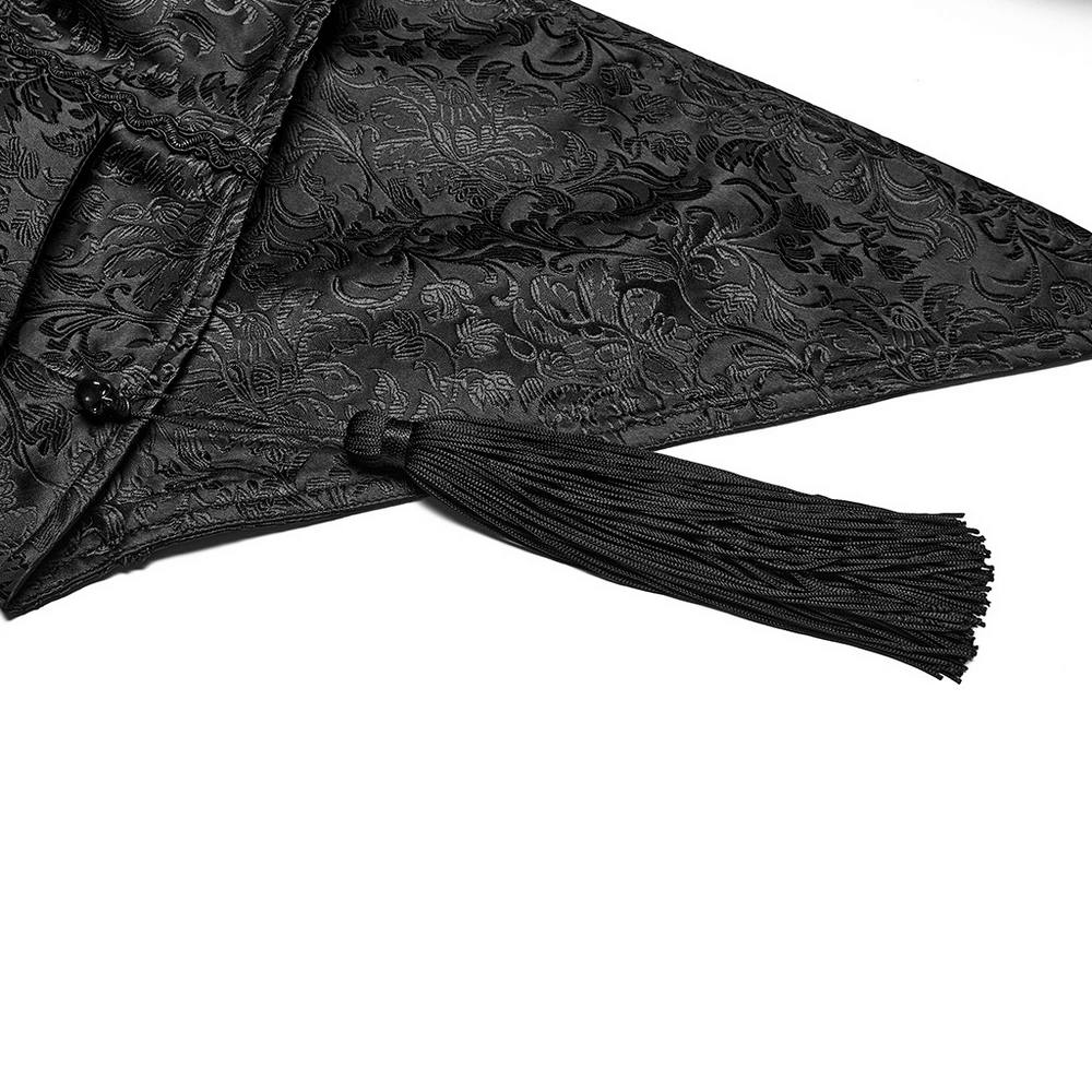 Victorian Gothic Shoulder Armor Cloak with Lace Detailing showing intricate lace and tassel design.