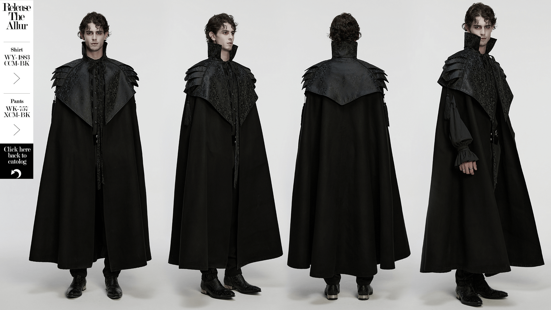 Victorian Gothic Shoulder Armor Cloak with Lace Detailing showcased from multiple angles on a model.