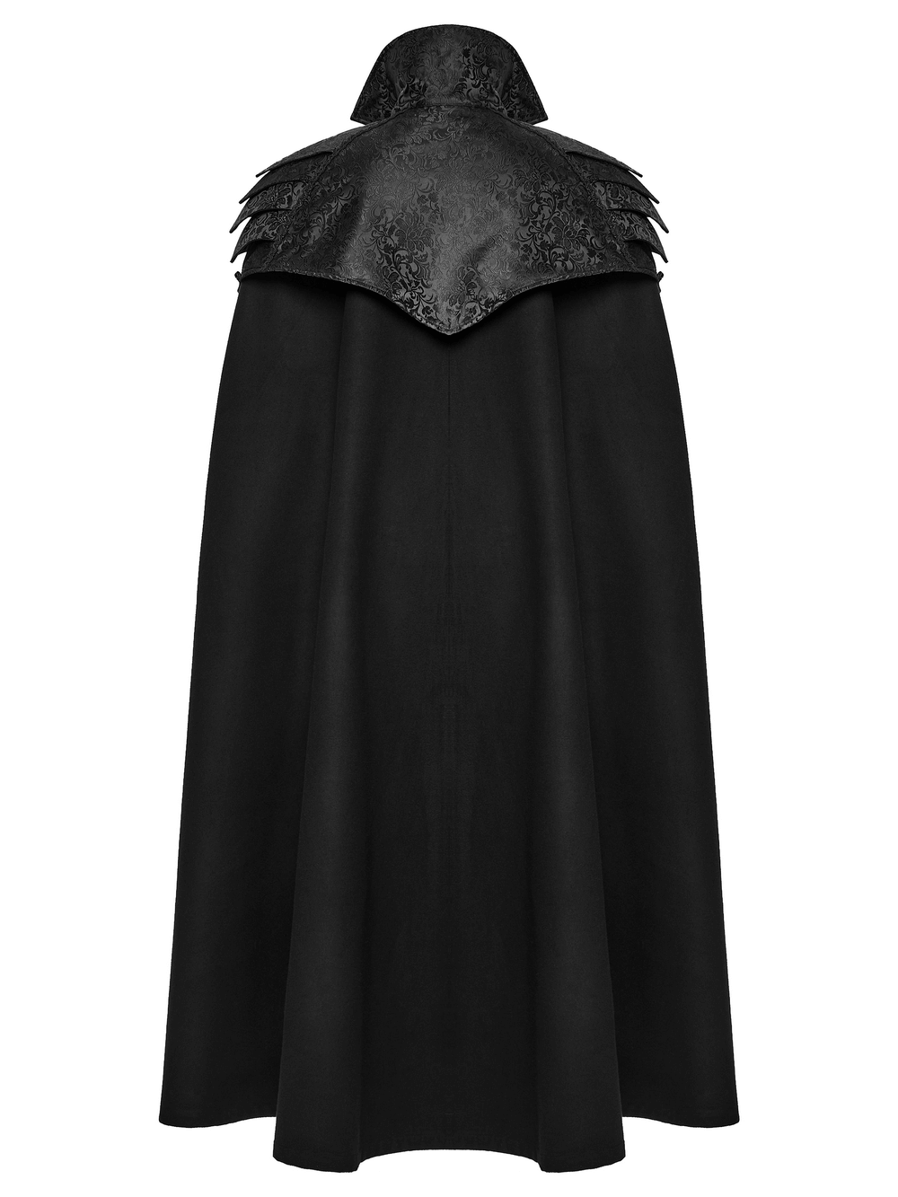 Victorian Gothic Shoulder Armor Cloak with Lace Detailing showing rear view with intricate lacework and irregular shoulder armor.