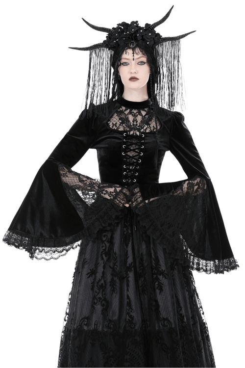 Haut gothique victorien en dentelle de velours avec manches cloche