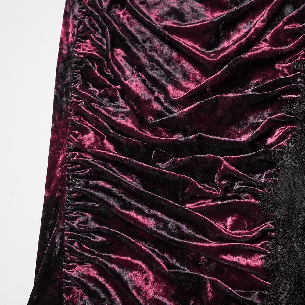 Victorian Gothic Velvet Skirt with Ruffled Lace Hem showcasing rich tie-dyed velvet and elegant ruffled hem