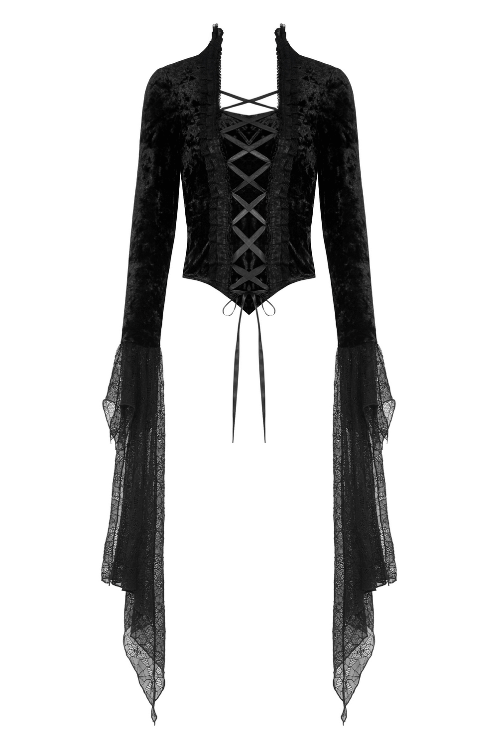 Victorian Gothic Velvet Top With Long Sleeves And Lace-up Front