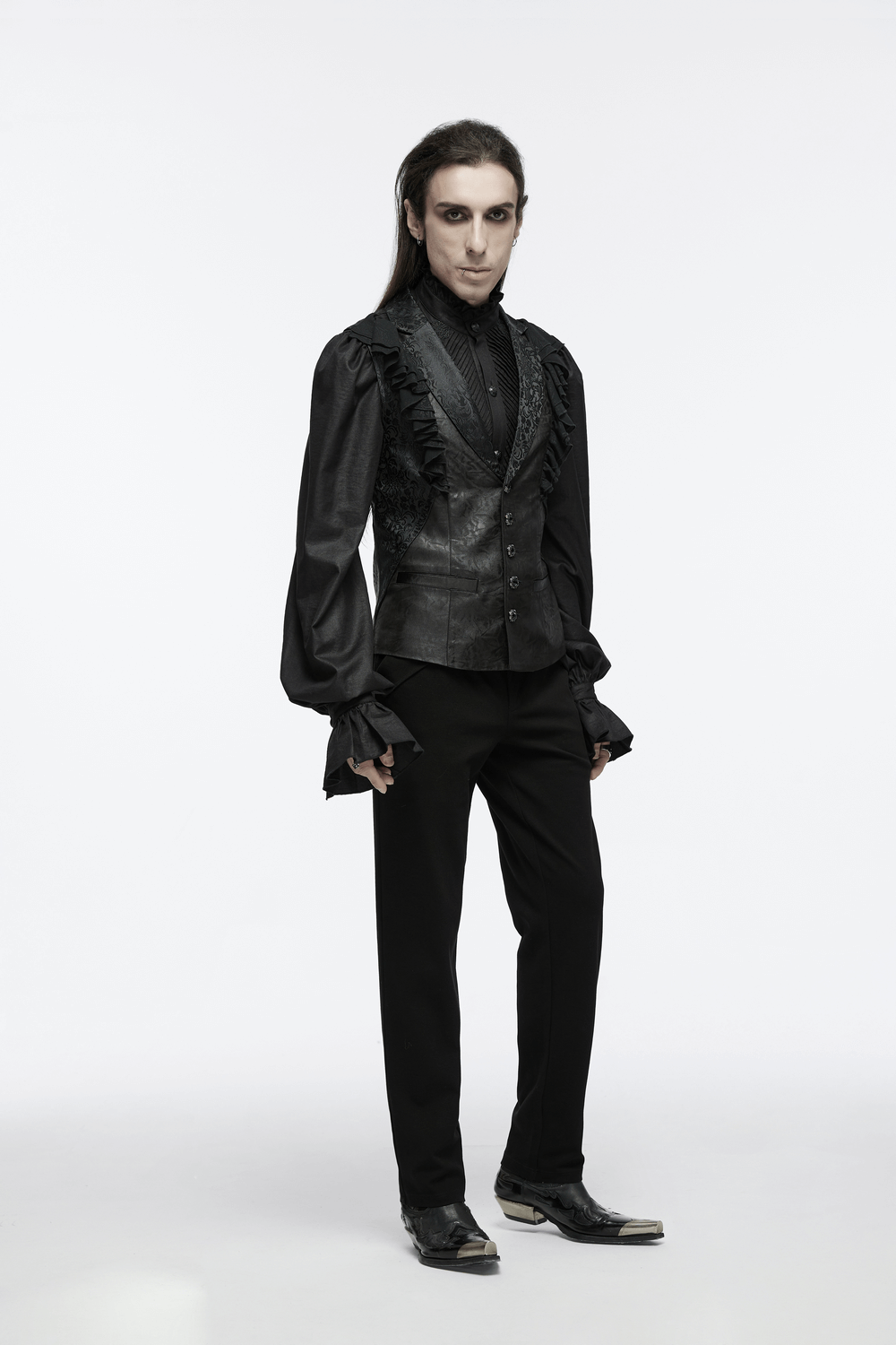 Venta en la UE de chaleco gótico victoriano con diseño de jacquard con volantes